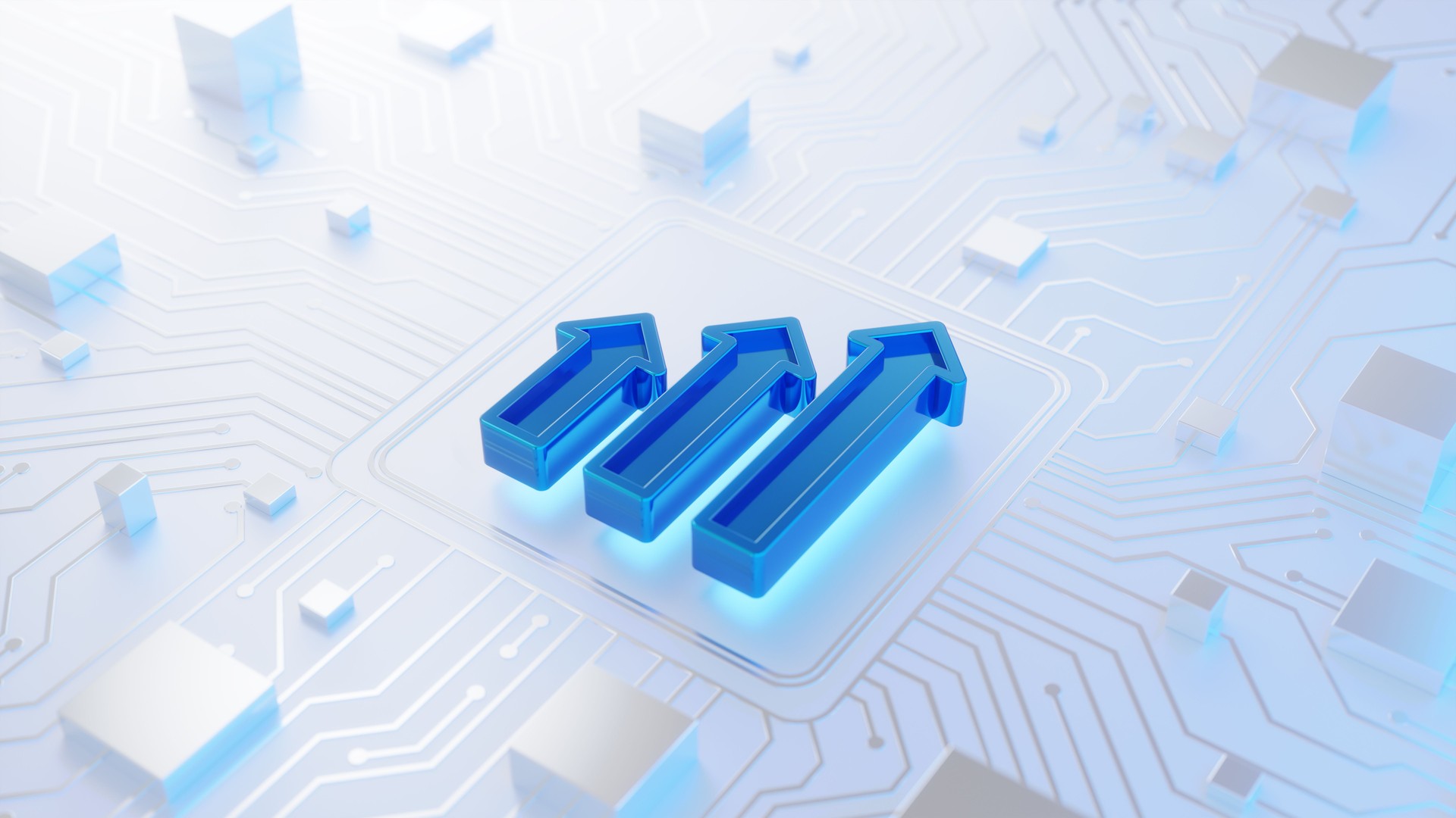 Growth Concept 3d Symbol Over Integrated Circuits Symbolizing Progress and Innovation